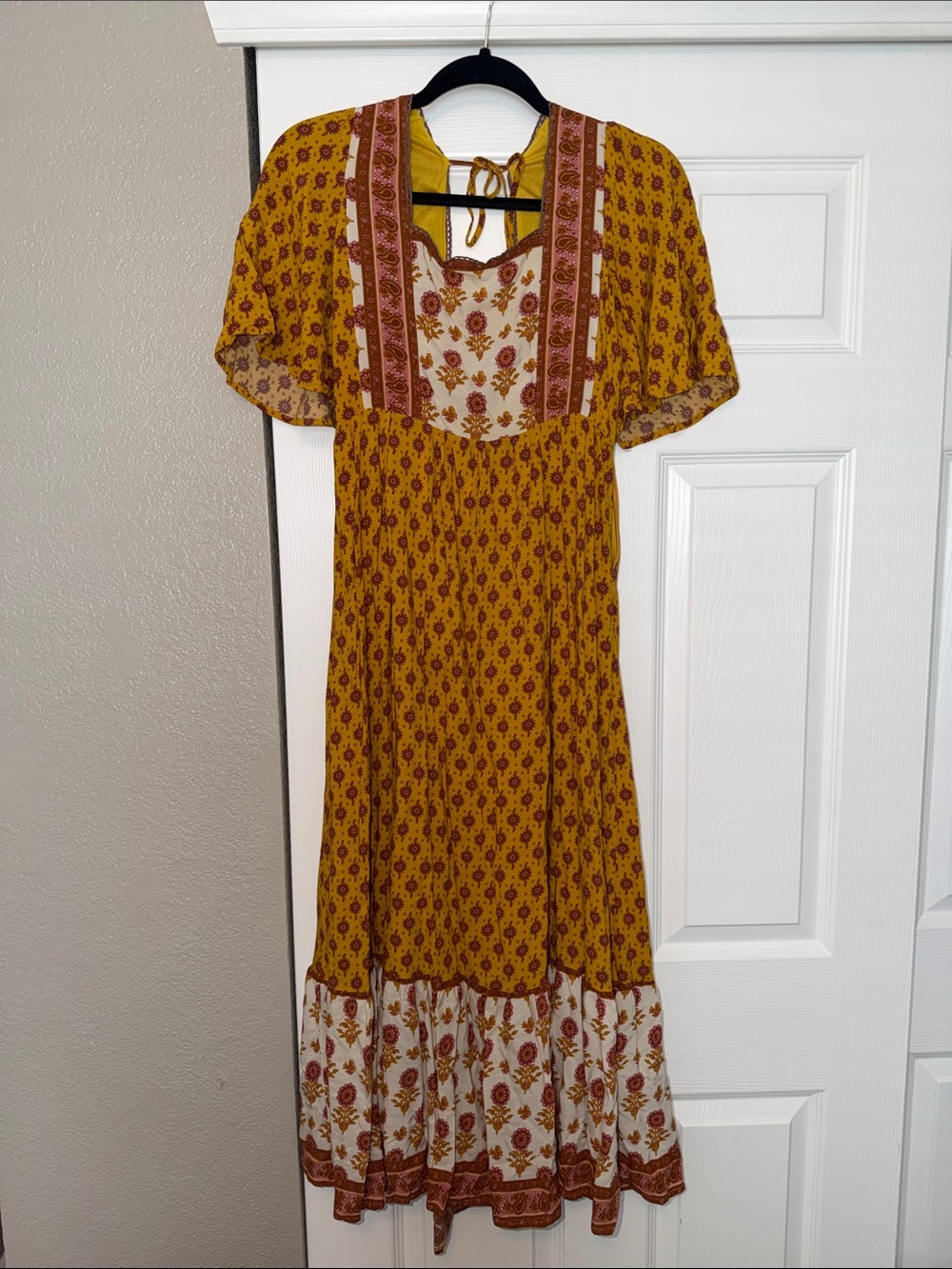 bohme Mustard and Rust Floral Midi Dress